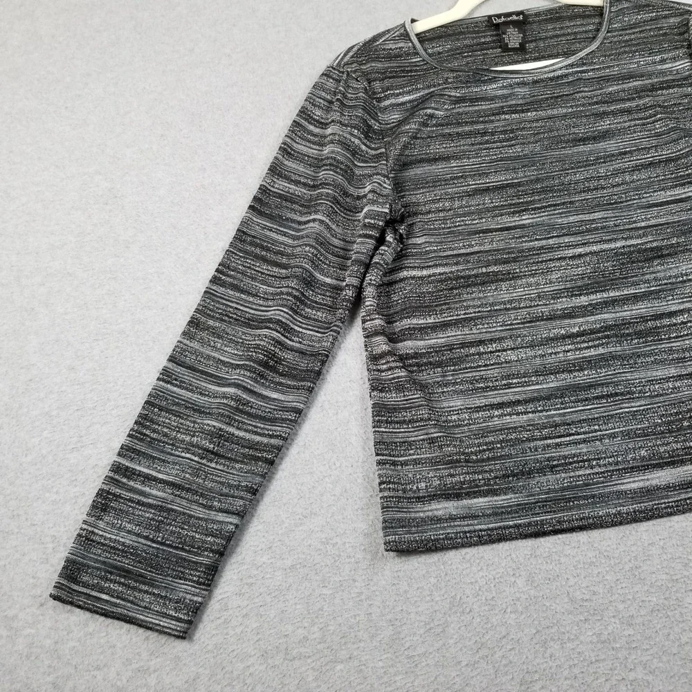 Rafaella‎ Top Women's Large L Black Silver Metallic Shimmer Long Sleeve Stretch